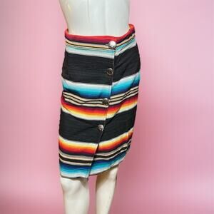 VINTAGE 80s Western Serape Concho Skirt Size 4 Woven Knee Length Cowgirl